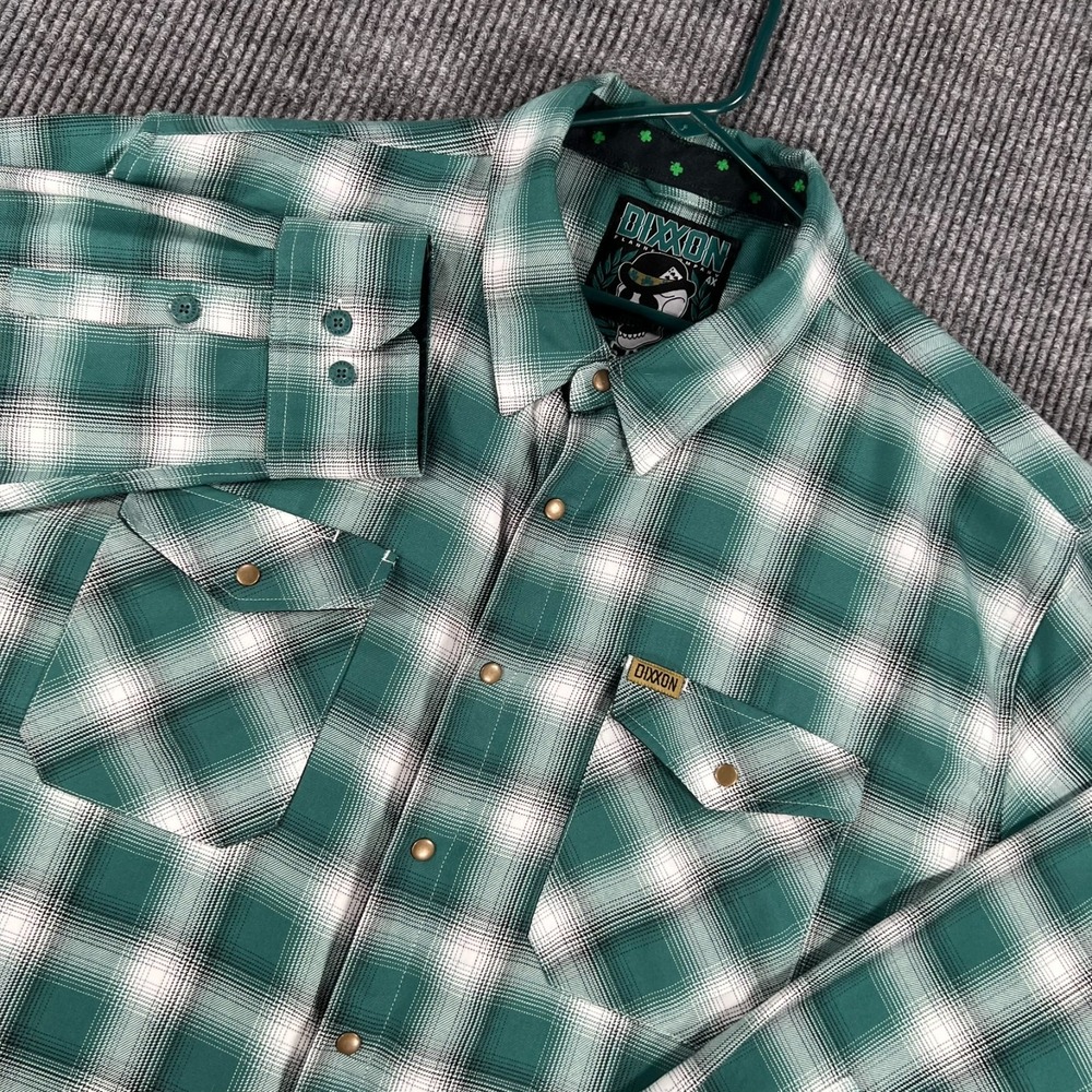 Dixxon Flannel Shirt Mens 4XL Green Plaid Long Sleeve Pearl Snap The Russell
